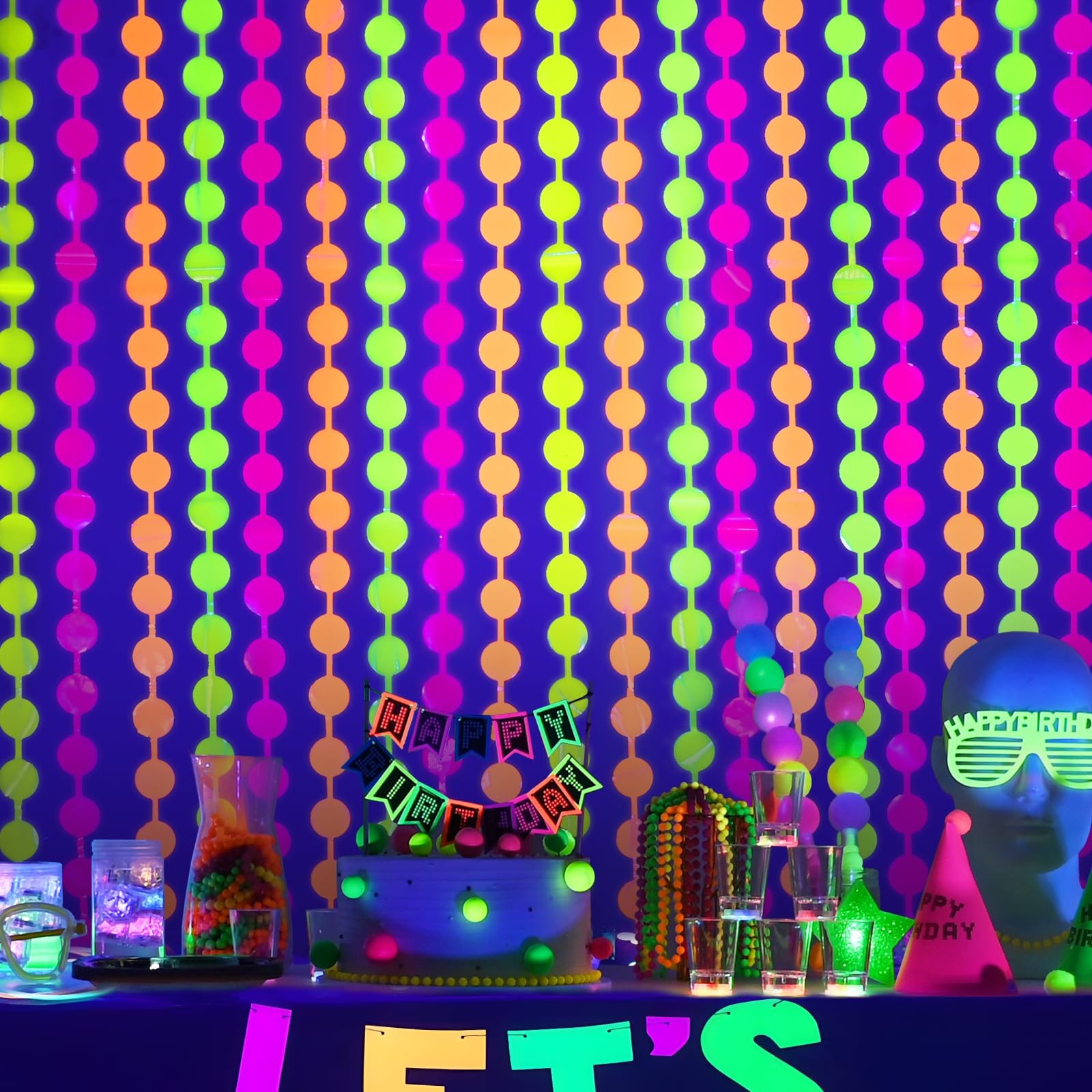 Mega-L Glow in The Dark Party Supplies, 2 Round, Fuchsia, Yellow and Orange