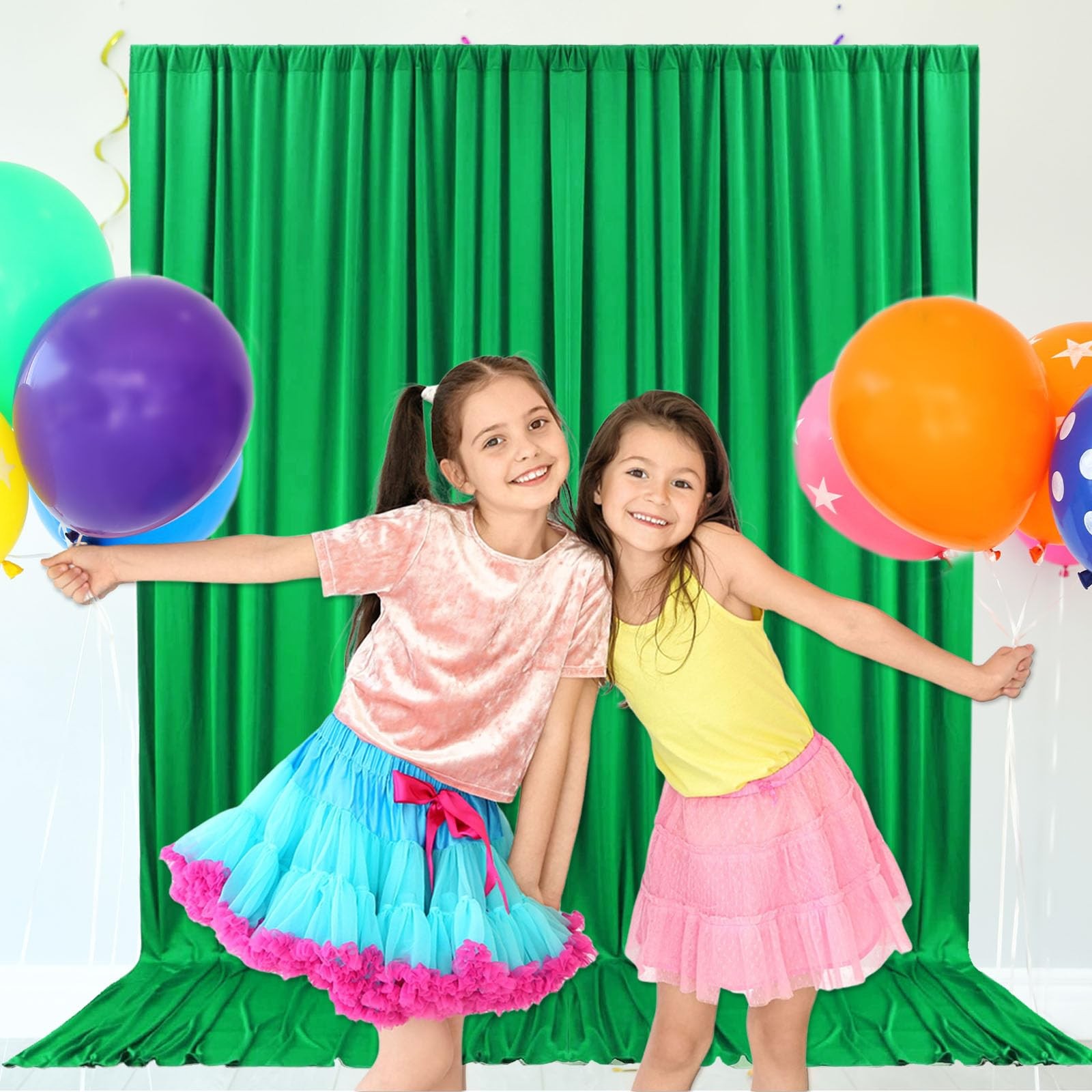 10×7 Ft Grass Green Backdrop Curtains Fabric Satin Rod Pocket Party 2 Panels