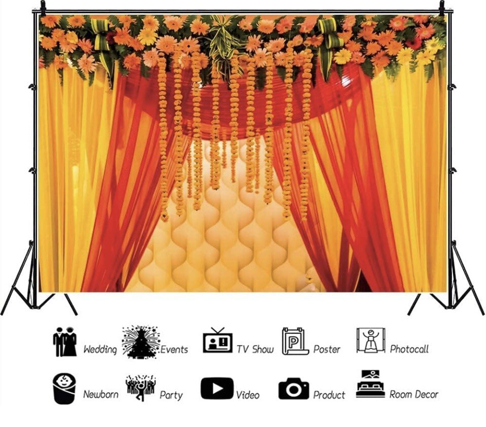 Vibrant Indian Floral Wedding Backdrop -7x6ft- Perfect for Celebrations.