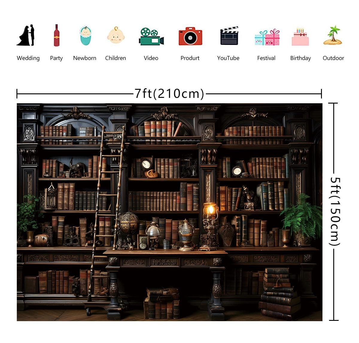 BINQOO Medieval Bookshelf Backdrop Bookcase Photography 7x5FT, Black