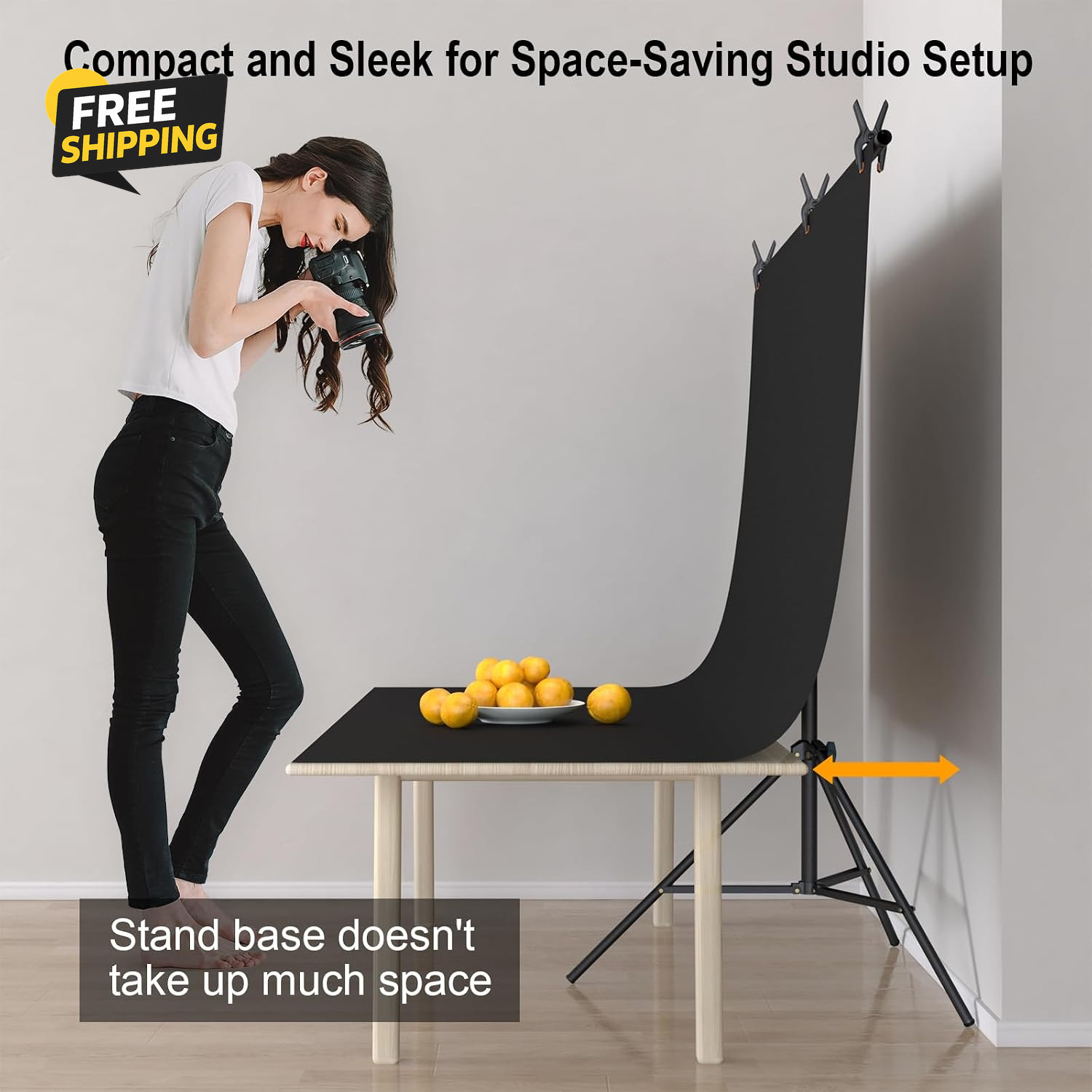 5×6.7Ft Photo Backdrop Stand Kit T-Shape Background Stand Carry Bag Black