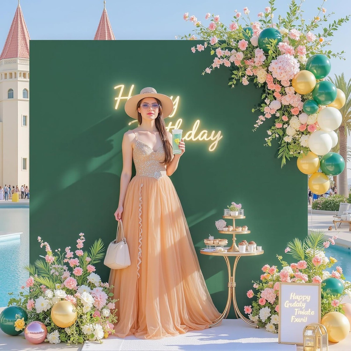 6.6×6.6 Ft Hunter Green Square Arch Spandex Backdrop Cover Party Photo