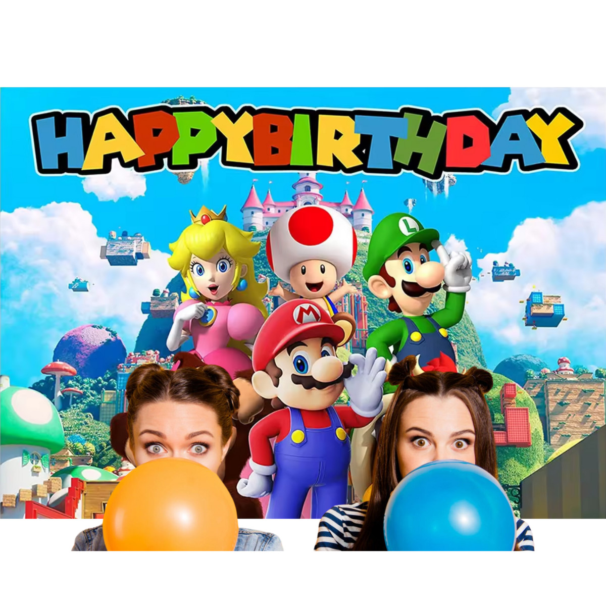Mario and Luigi 3 x 5 Foot Happy Birthday Backdrop Photo Banner Decoration