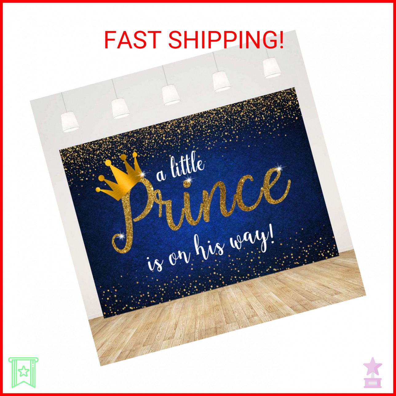 MOHOFOND Prince Baby Shower Decoration Backdrop Royal Blue Gold Crown for Boy Ba