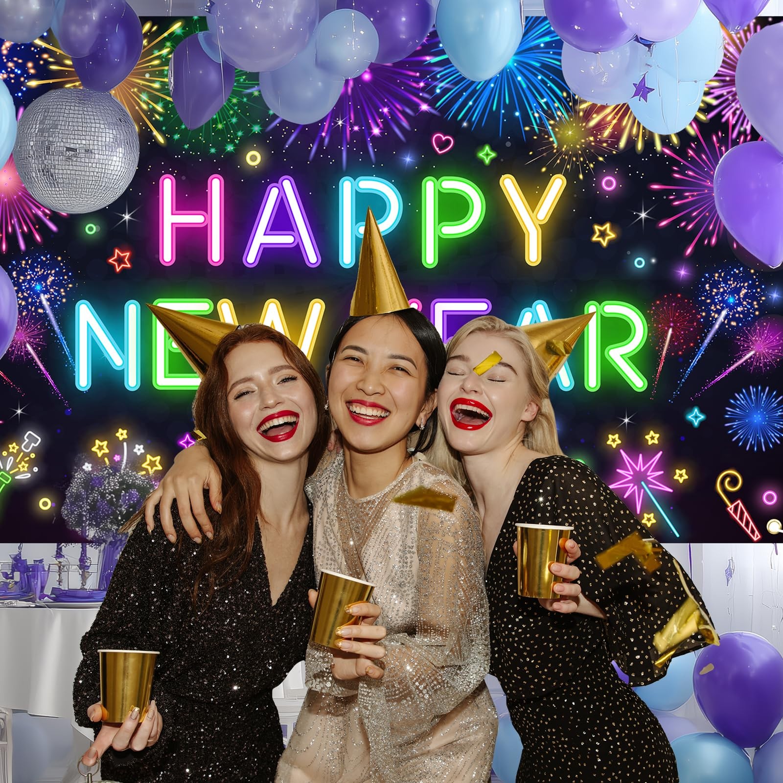 Happy New Year Party Backdrop Poster Banner Photography Background for Party