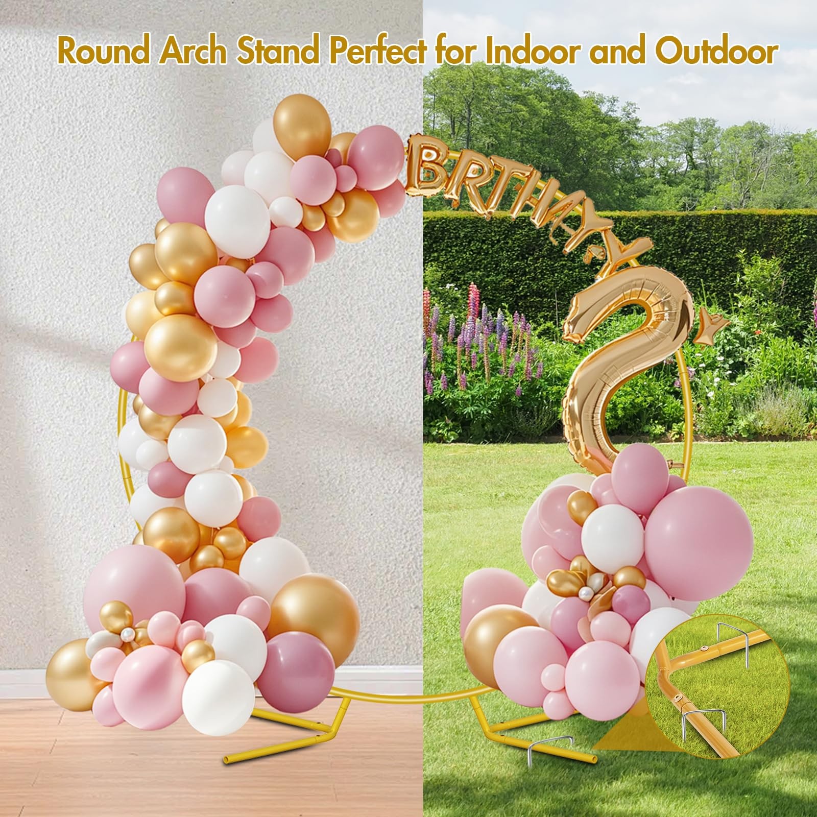 7.2FT Round Backdrop Stand, Circle Gold Balloon Wedding Arch Frame, Metal Wed…