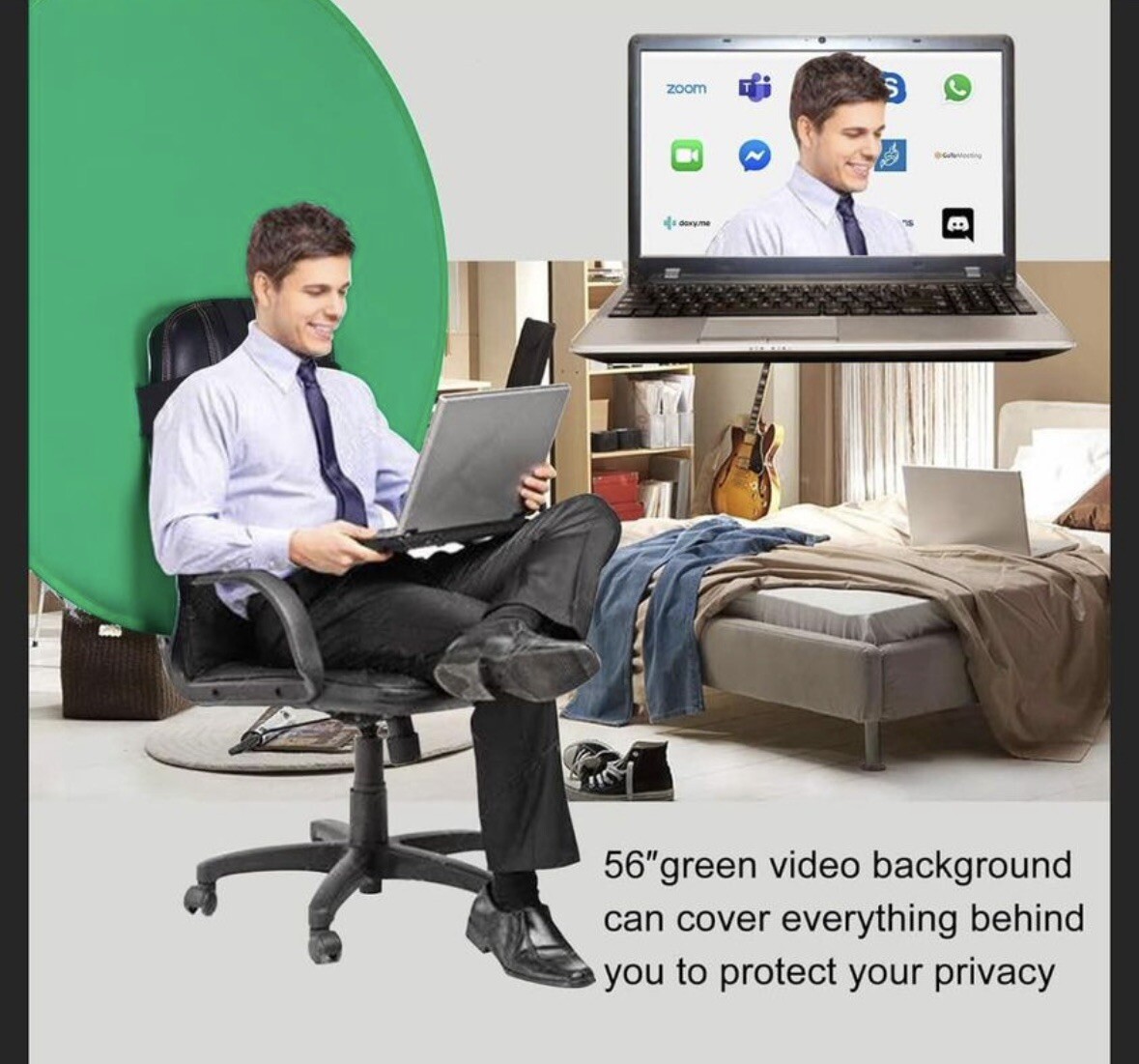 59″ Green Screen Backdrop Round Collapsible Webcam Background For Chair Videos