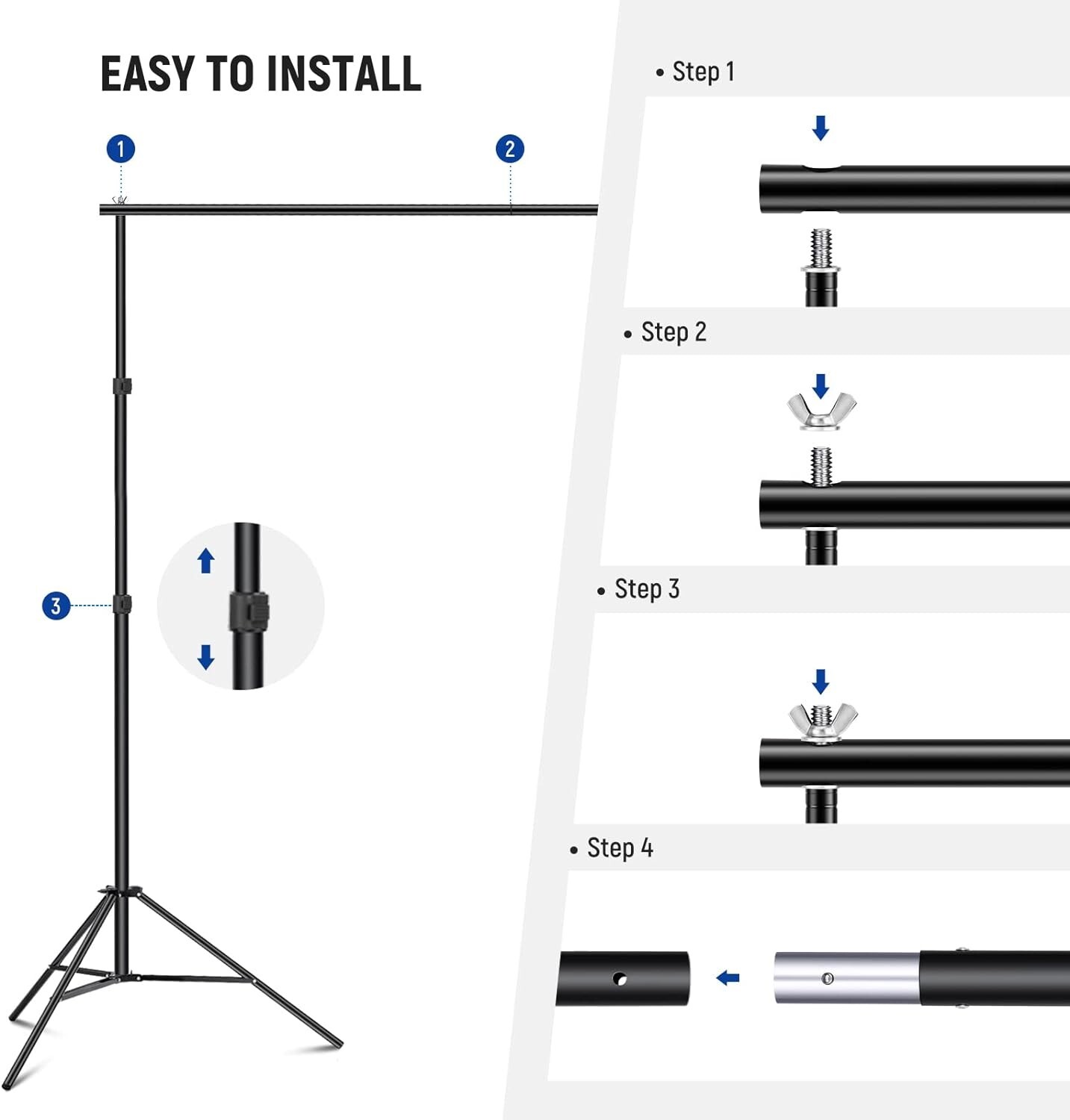 NEW Backdrop Stand Kit -10 x 7- Adjust Height-incl. 6 Clamps, 2 Sandbags, & Case