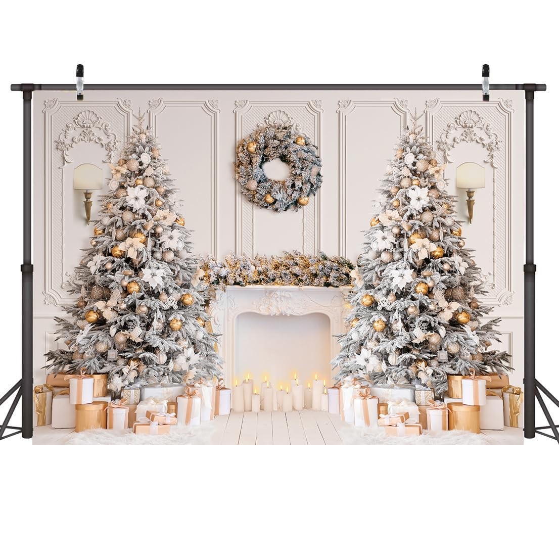 Christmas Interior Photography Backdrop White Fireplace Family Holiday 7×5