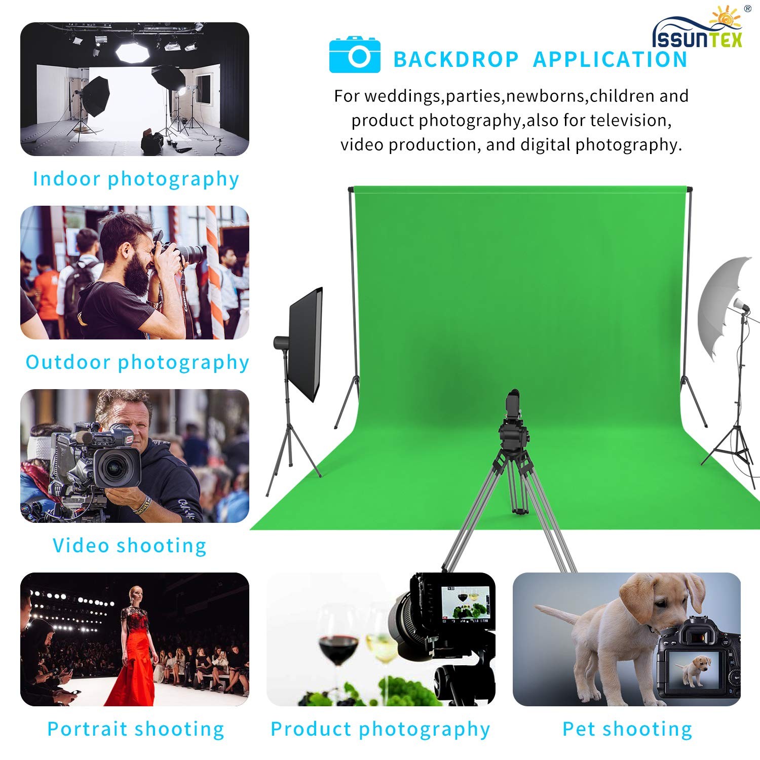 6×9 ft Muslin Backdrop Green Screen Collapsible High Density Studio