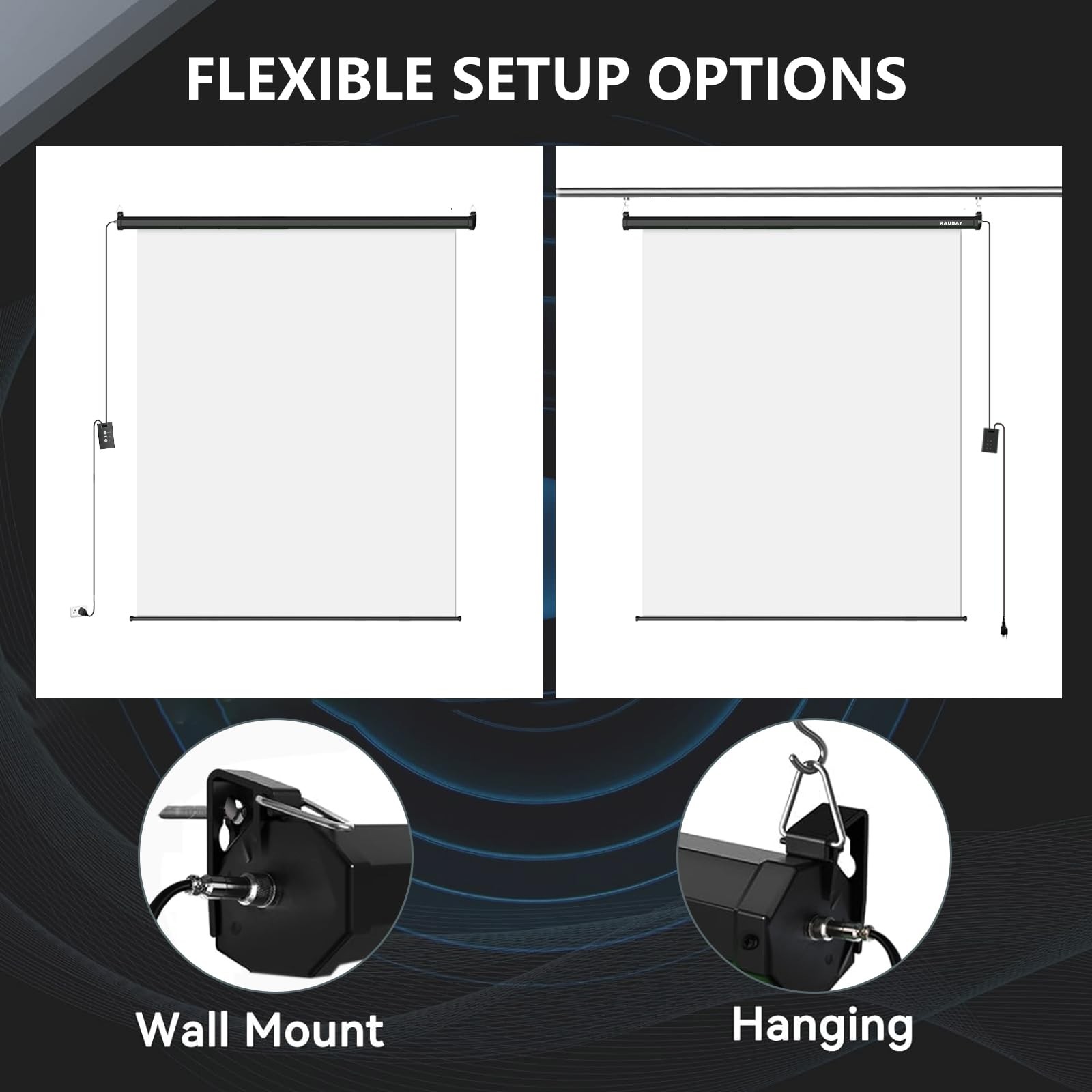 RAUBAY Motorized Pull Down White Screen Backdrop Wider(78.7 x 86.6in),