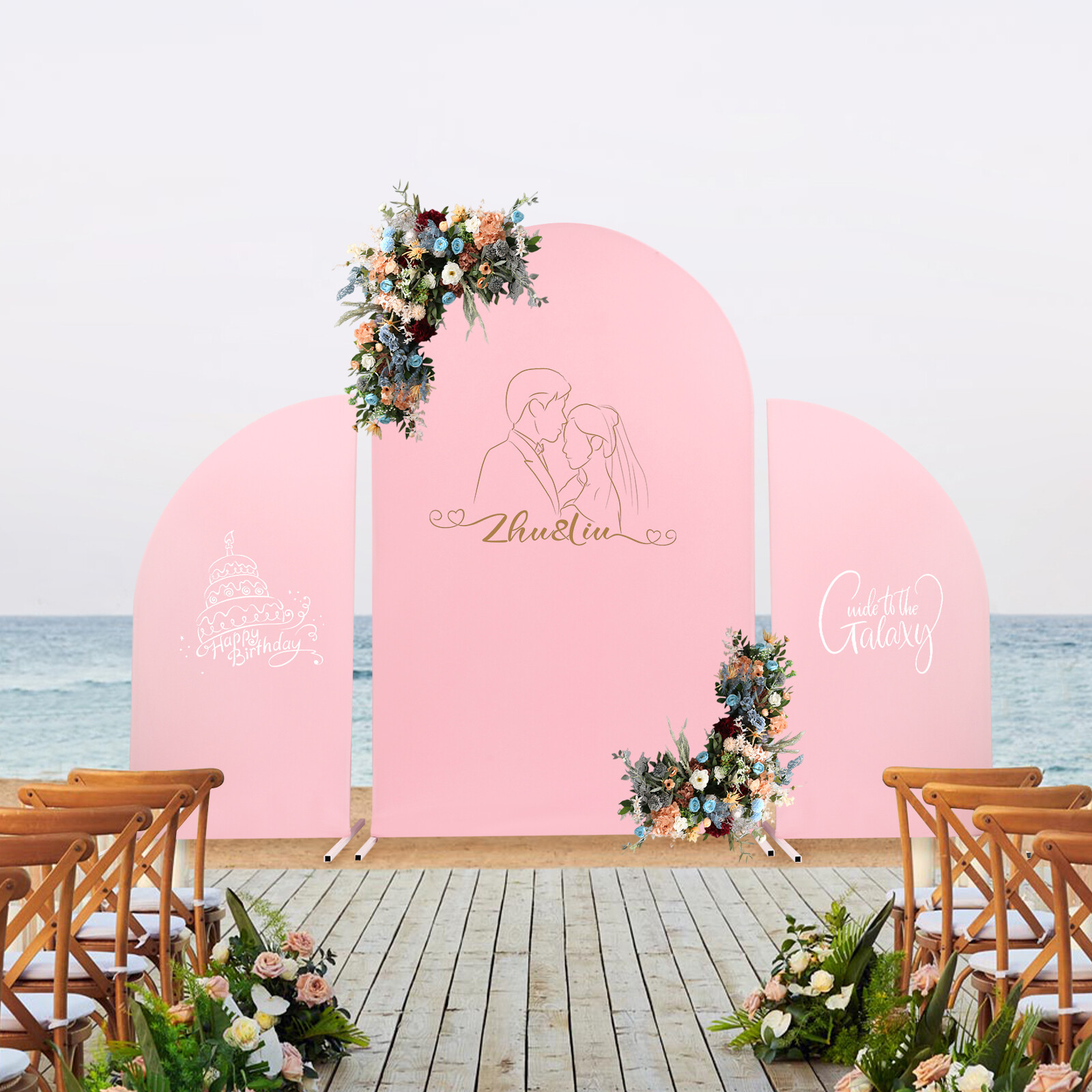 Wedding Arch Backdrop Stand Pink White Carbon Steel Frame Removable Cover