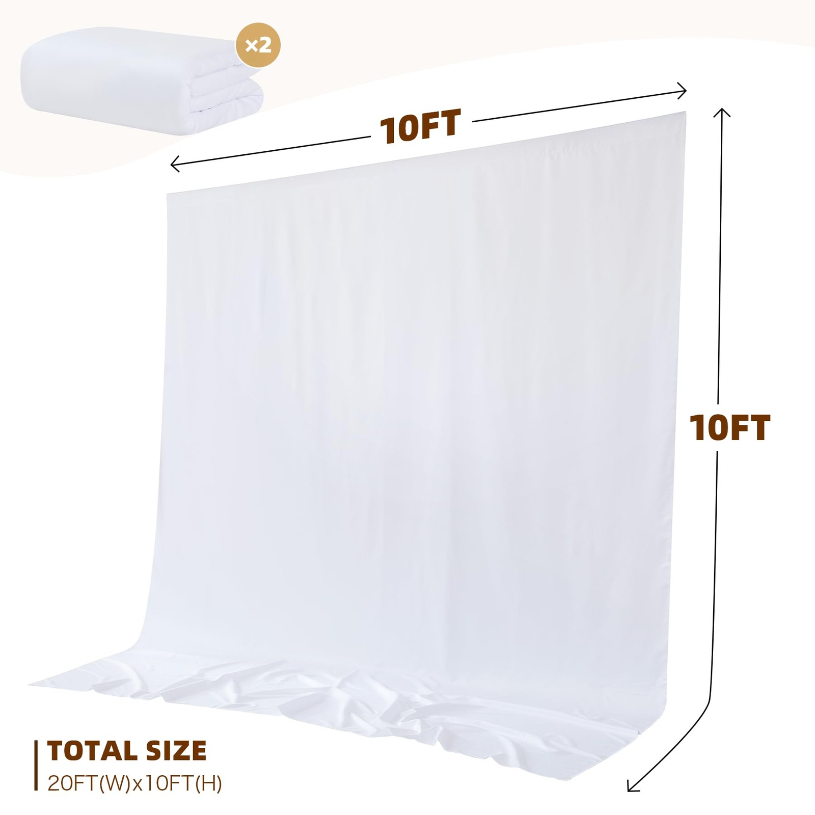 20x10FT White Backdrop Curtain for Parties,2 Panels(Each 10x10FT) Seamless He…