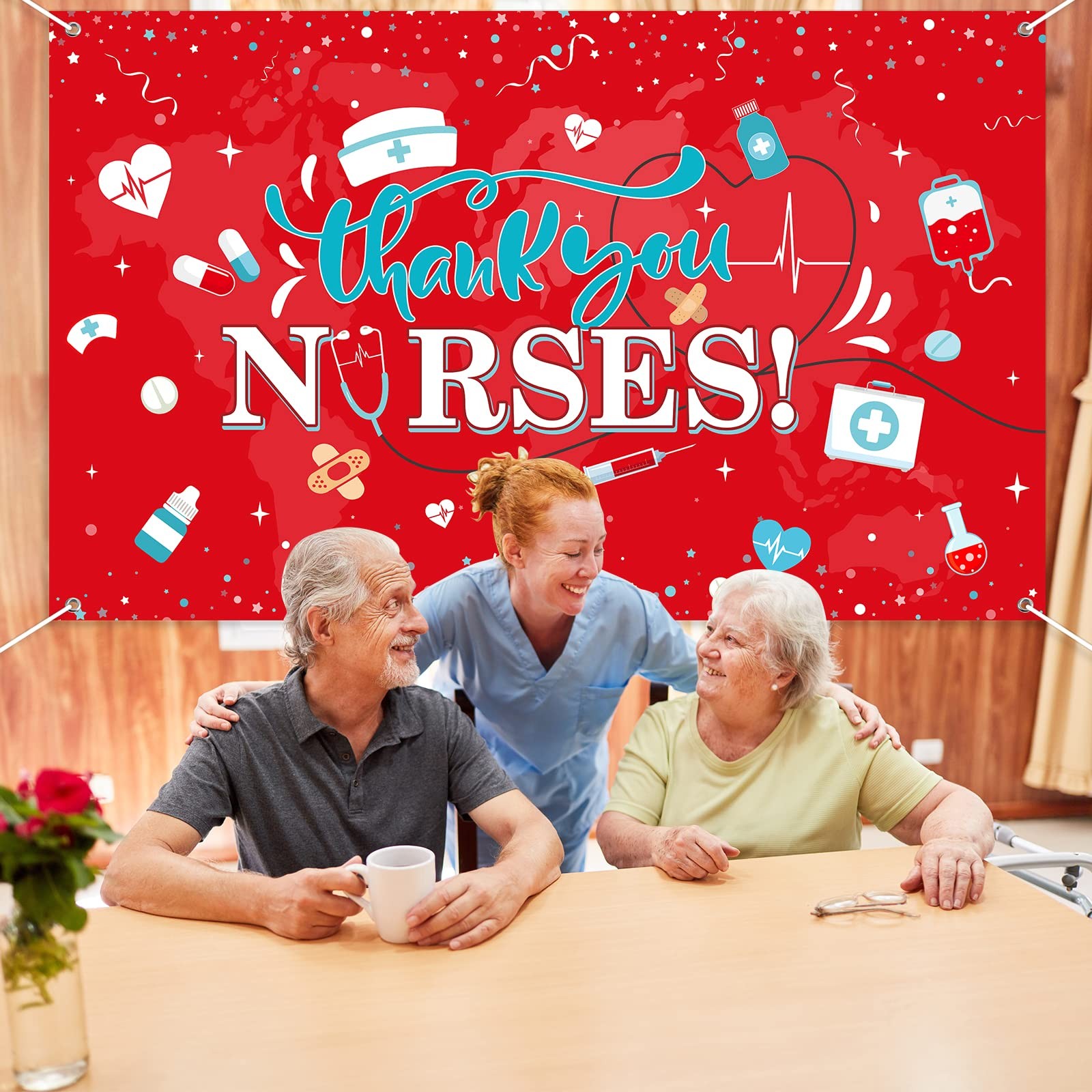 Thank You Nurses Backdrop Decoration,Large Fabric 2025 Nurses Week Backdrop B…