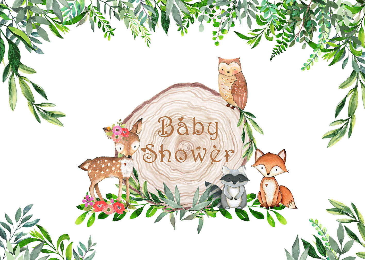 Jungle Woodland Backdrop 7X5FT Vinyl Safari Animals Baby Shower Photo Background
