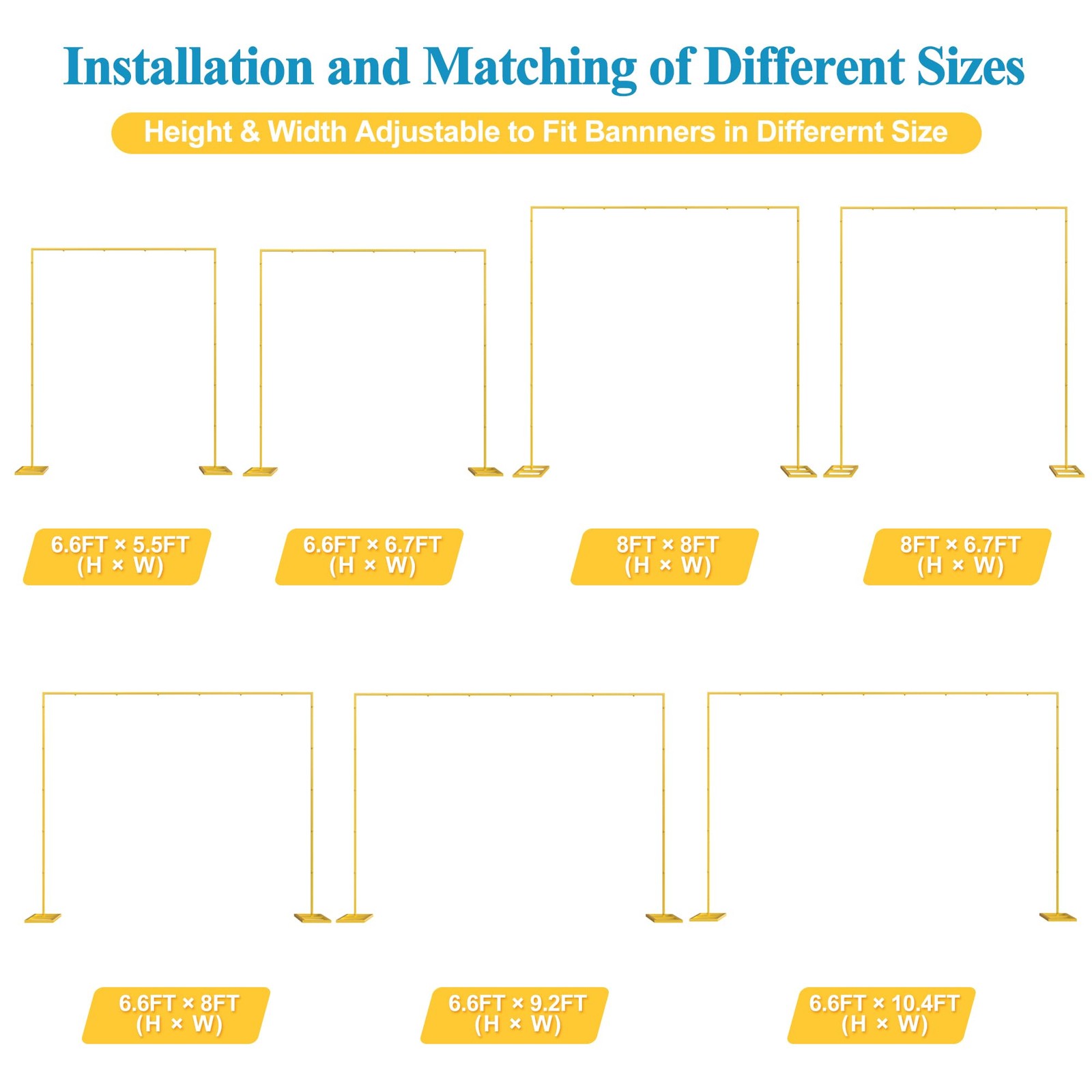 8FT x 8FT Backdrop Stand Heavy Duty with Base, Gold Portable Adjustable Pipe …