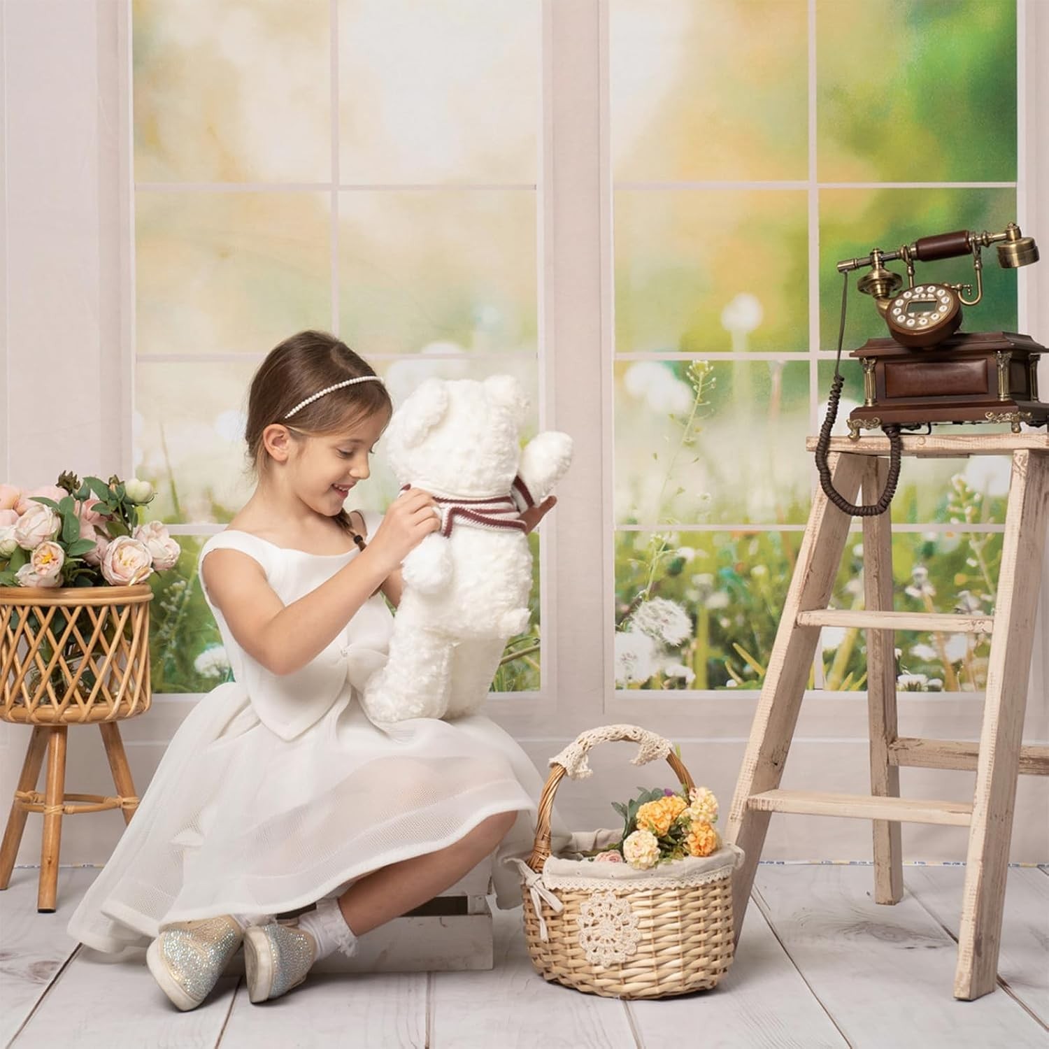 Kate White Wood Photography Mat Non-Slip Rubber Floor 8x5ft,