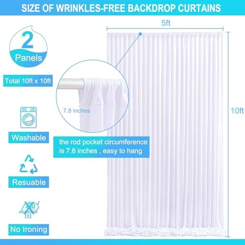 10x10ft White Backdrop Curtain for Parties Wedding, Curtain Backdrop for