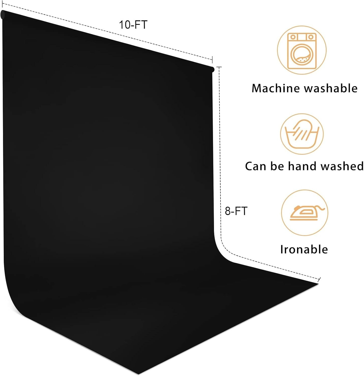 10×8 FT Black Backdrop Background for Photography, Chromakey High Density Polyes
