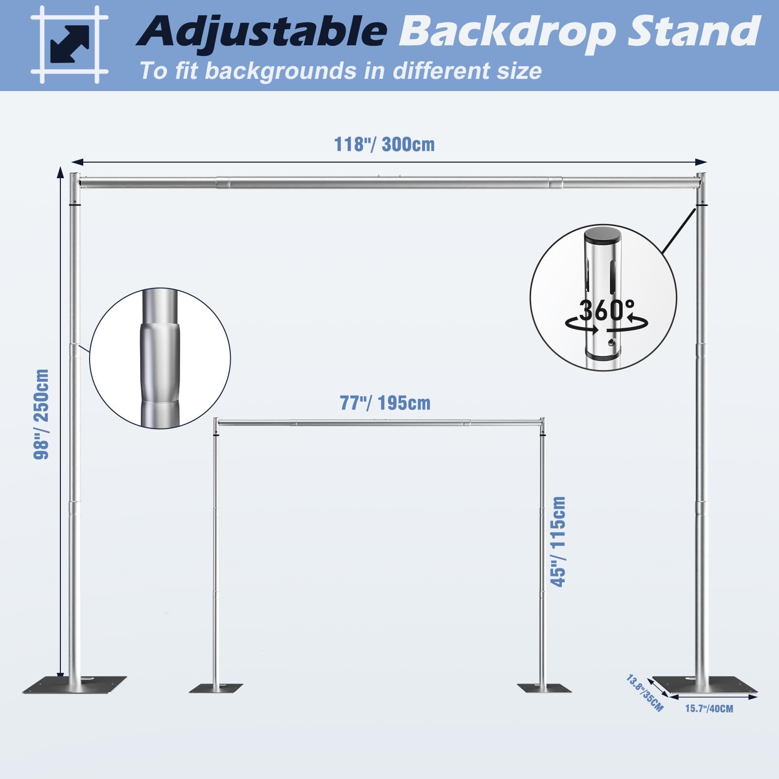 Heavy Duty Backdrop Stand, 8x10ft Pipe and Drape Backdrop Stand Kit with Adju…
