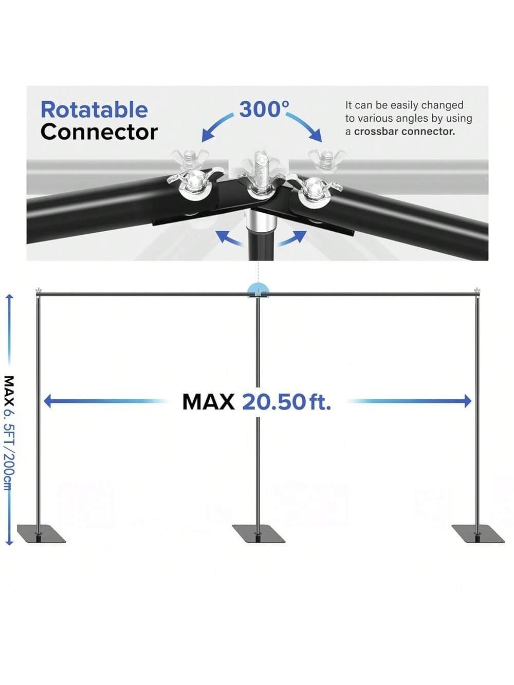 Adjustable 19×6.5ft Backdrop Stand With 360° Connectors Clamps And Carry Bag