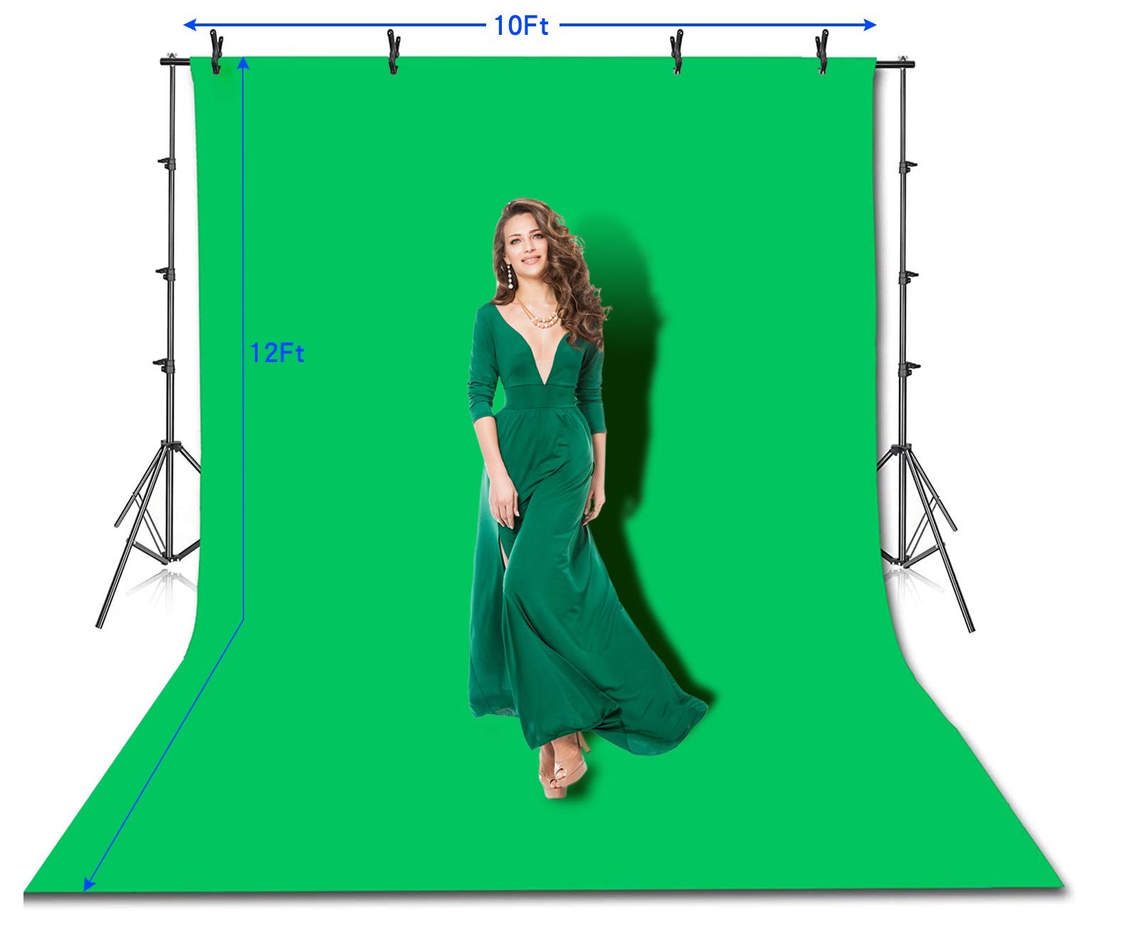 Photo Video Studio Backdrop Kit 10 x12ft Chromakey Green Screen with Stand 8.5