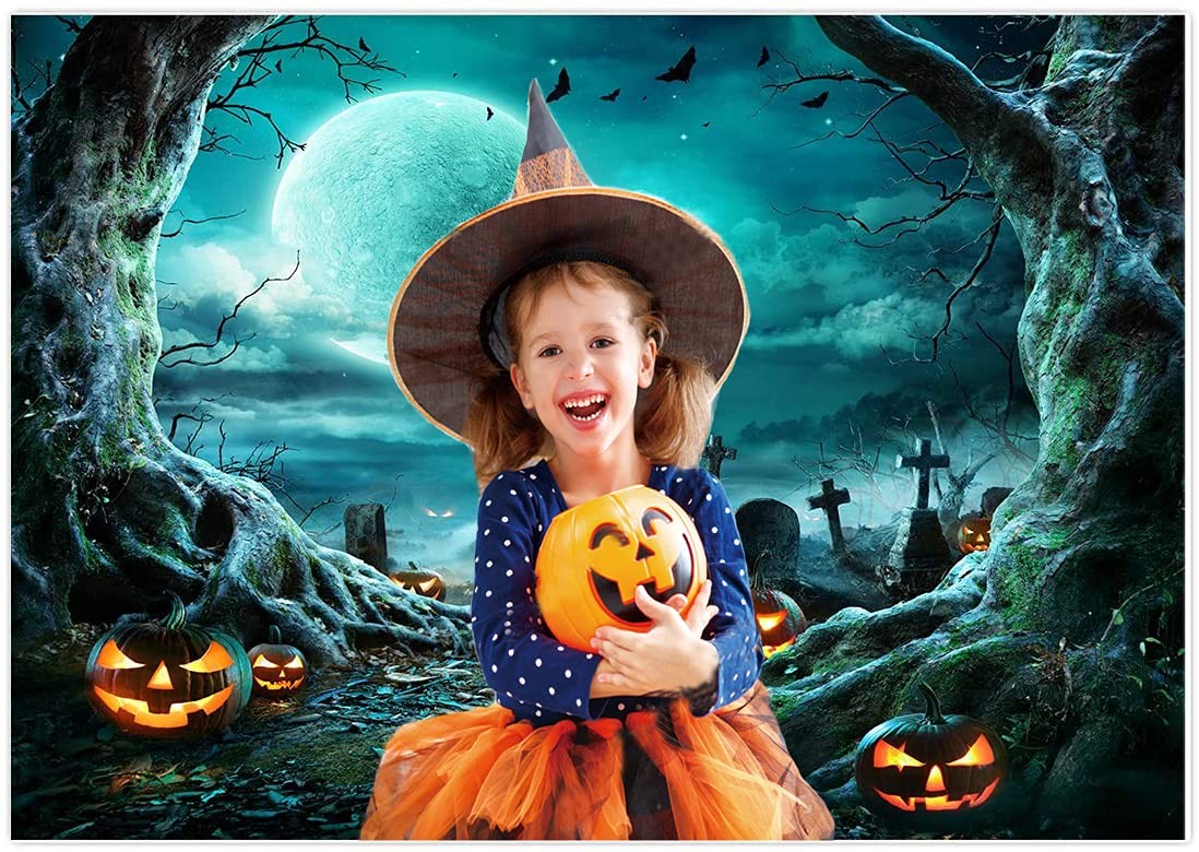 Halloween Party Supplies Horror Moon Scary Cemetery Pumpkin Props 7×5 Feet
