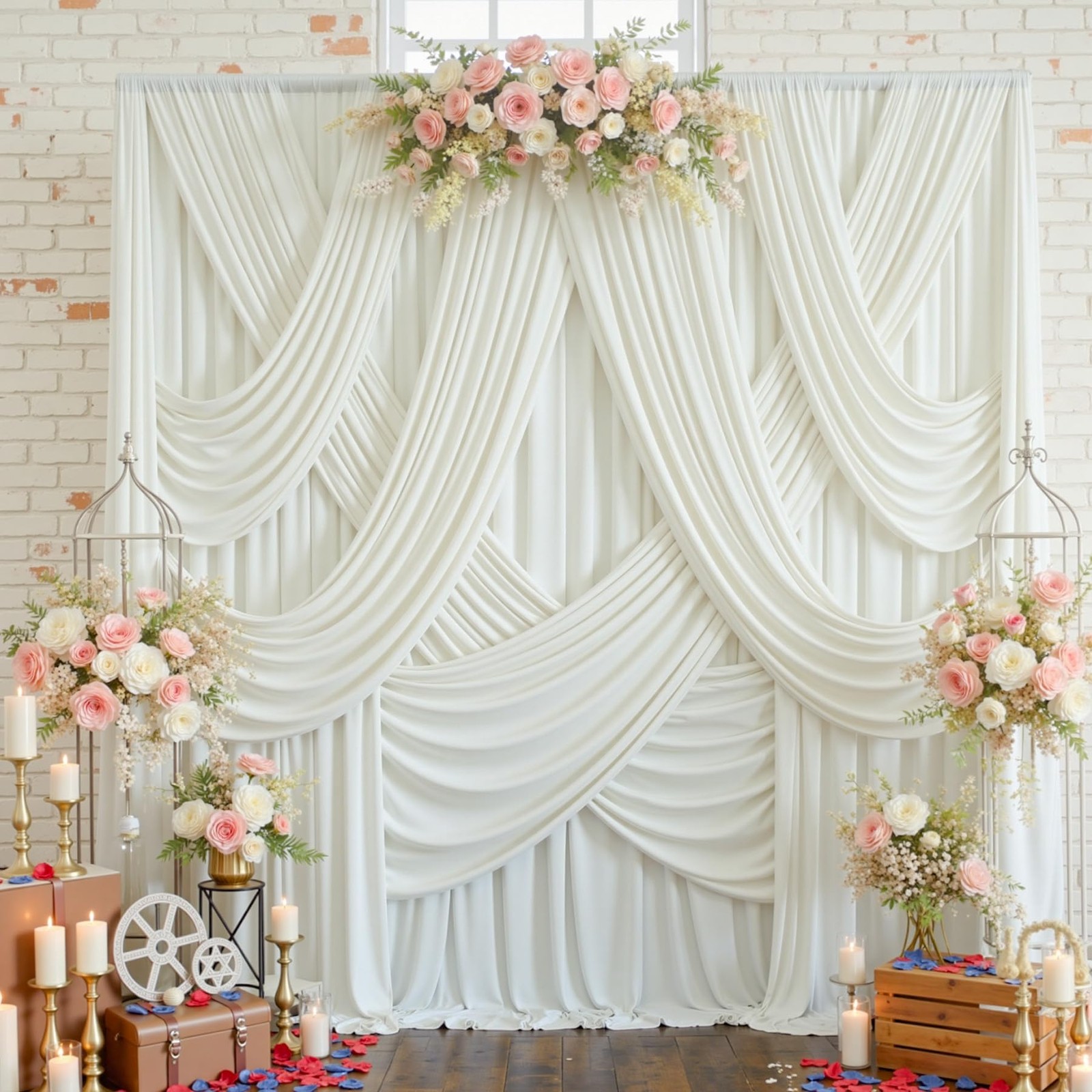 12 Panels 5x15ft Ivory Backdrop Curtains for 5ft(W)x15ft(H)_12 Panels,