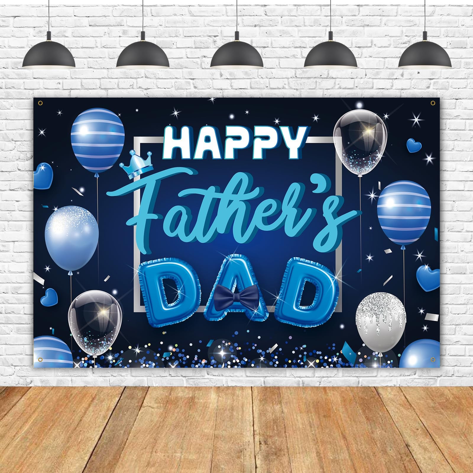 Happy Father’s Day Backdrop Banner -Blue Theme Fathers Day Photo Booth Props