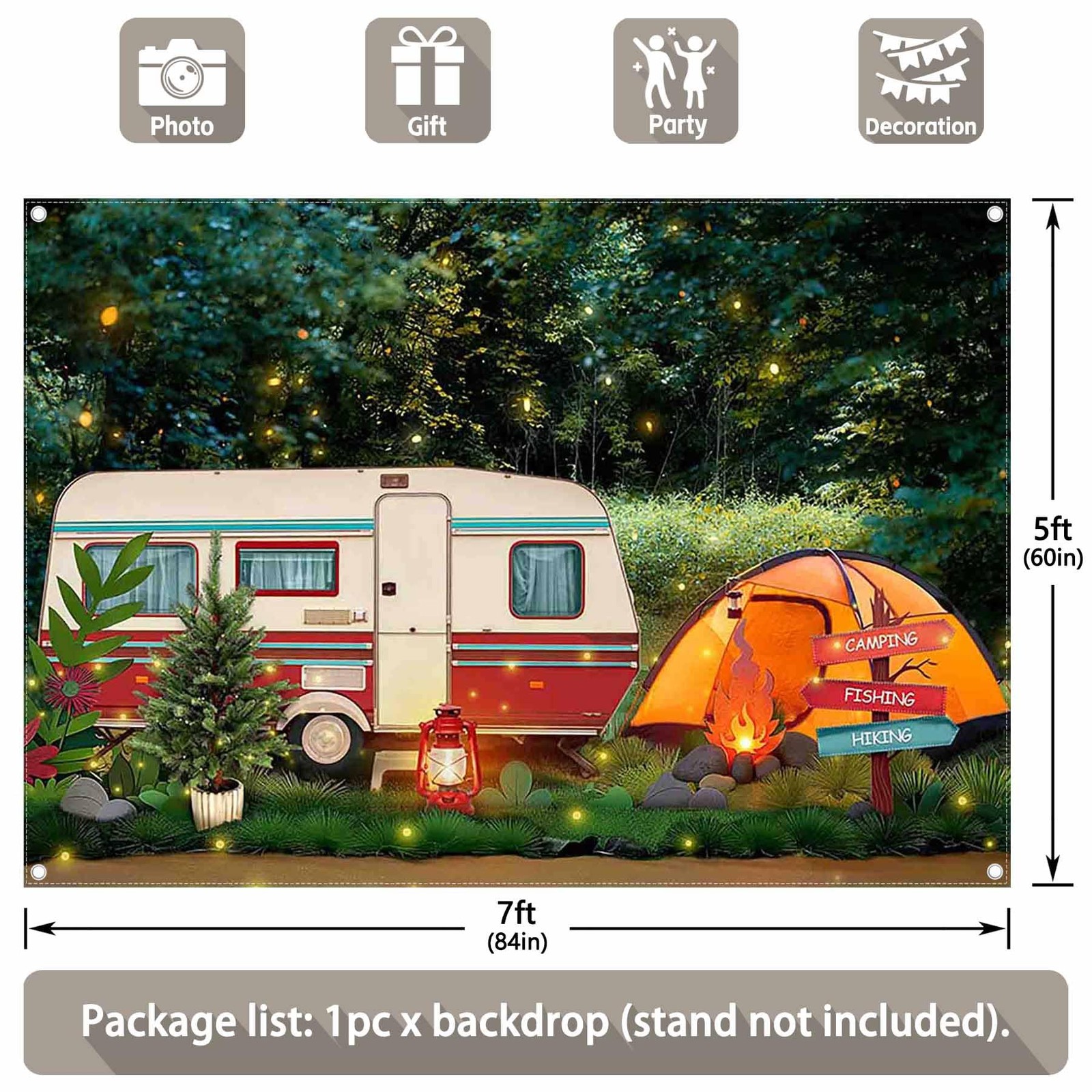 Fabric 7x5ft Summer Camping Photography Backdrop Forest Night Campfire Tent C…