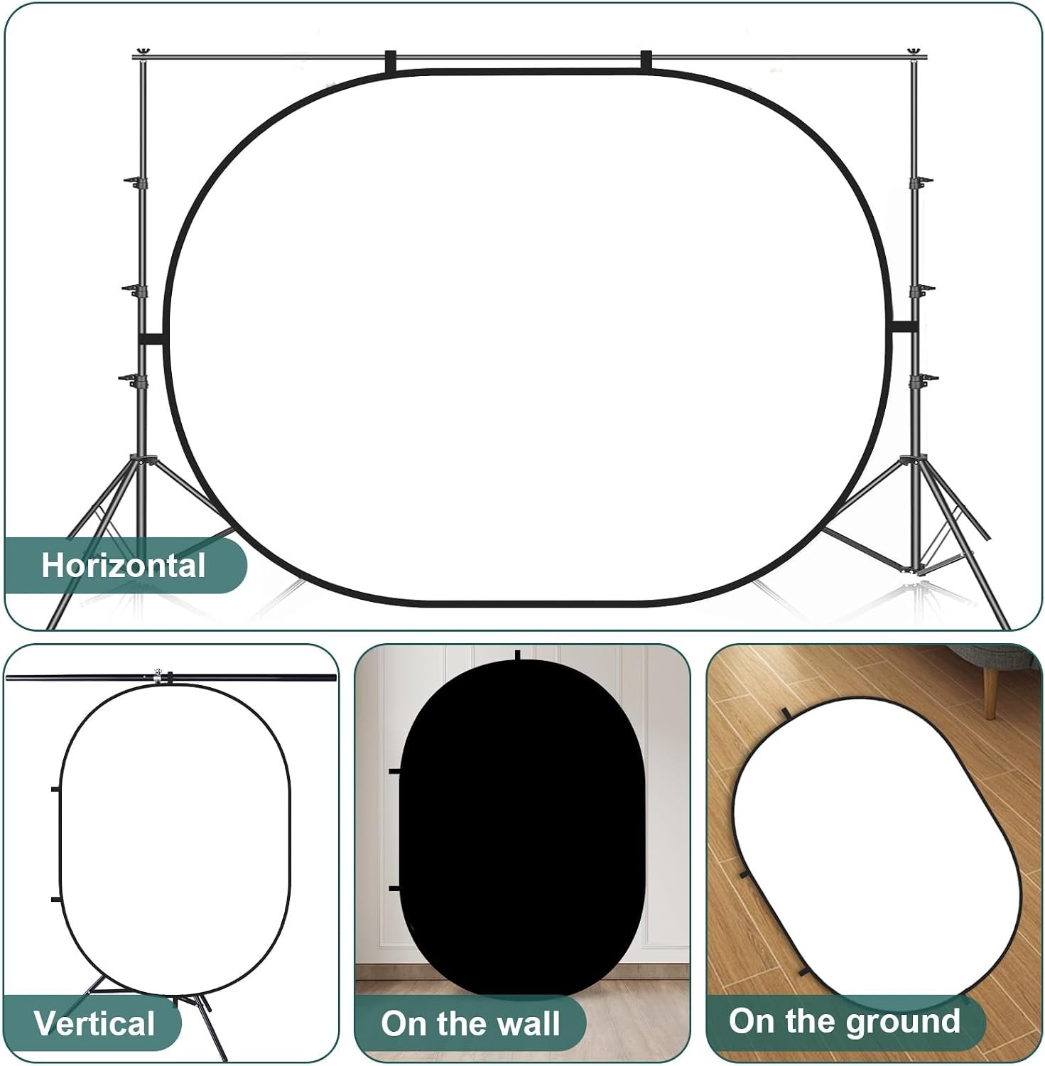 5×6.5ft(1.5x2m Collapsible Backdrop White Black Twist Flex Folding Pop up