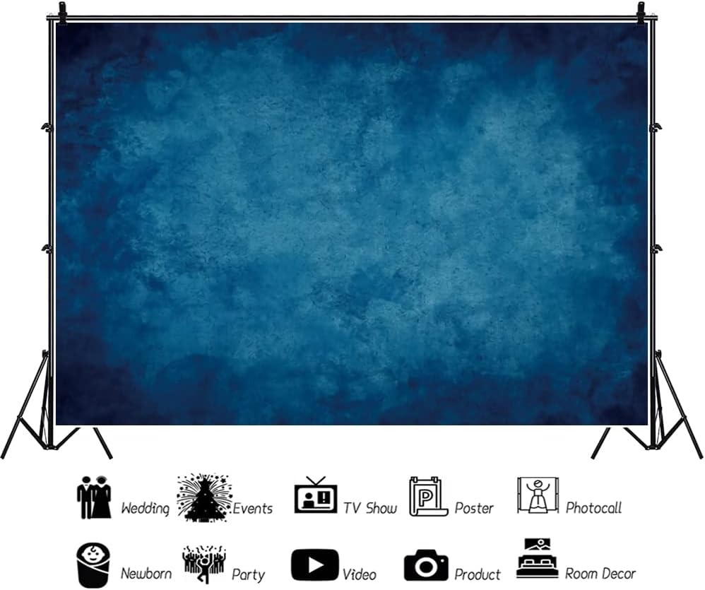 Abstract Blue Backdrop Retro Dark Photography Background 10x8ft,