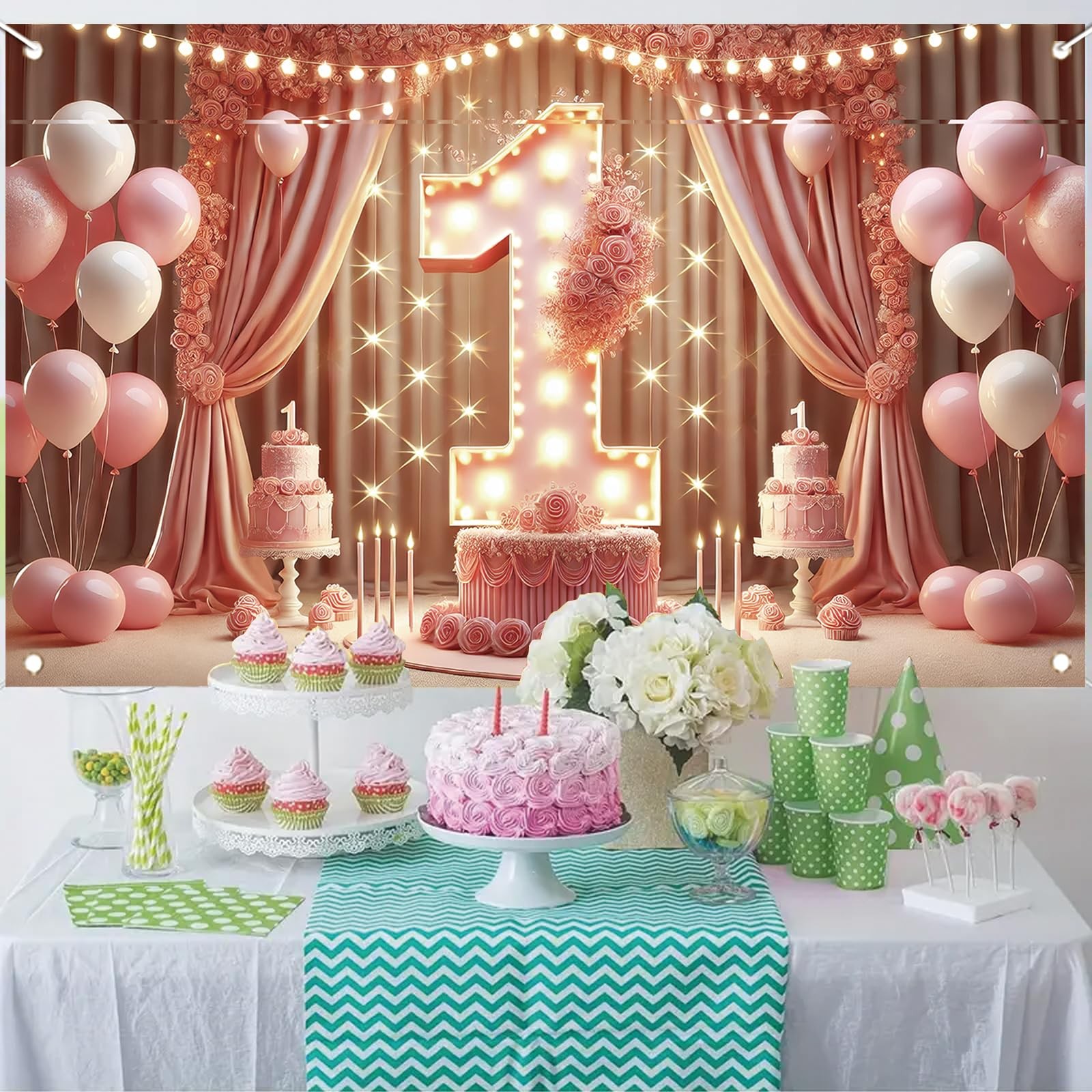 Pink 1st Birthday Backdrop 71 x 43 Inch Princess First Birthday Party Banner …