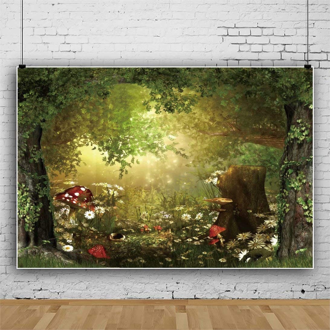 Fairy Tale Forest Wonderland Backdrops for Photography Vinyl 7X5Ft Green Trees W