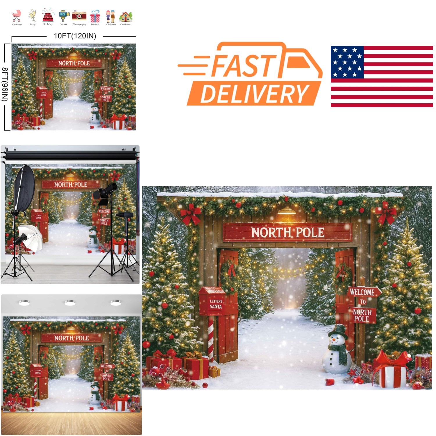 10x8ft Christmas Photo Background White Snowy Forest for Baby Holiday Photos