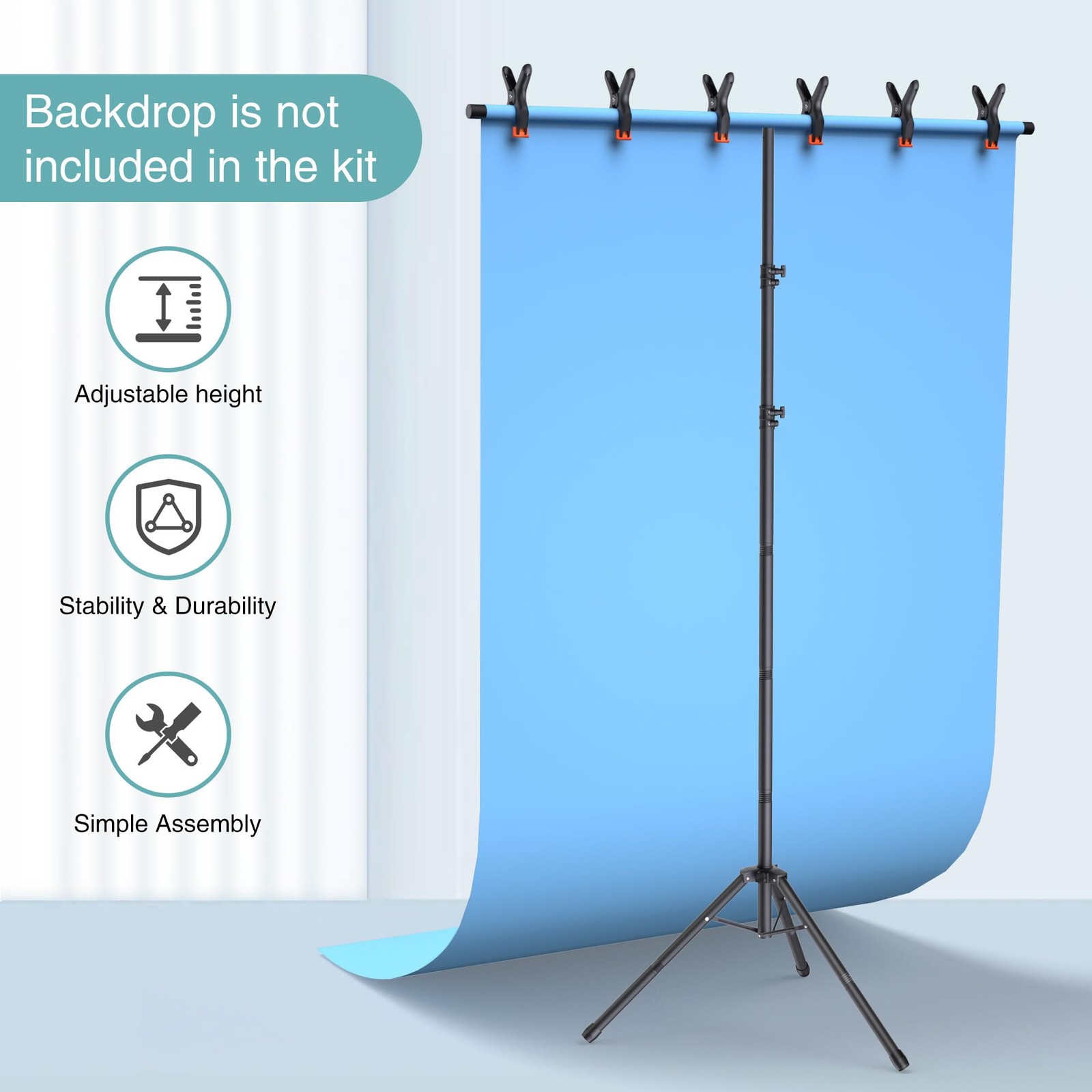 Womnwomn T-Shape Backdrop Stand 8×5.3FT, Height and Width Adjustable Backgrou…