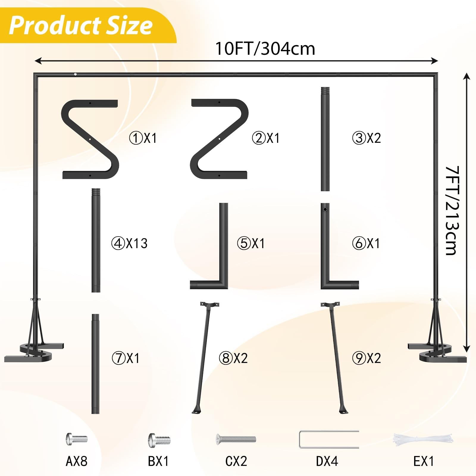 Black Backdrop Banner Stand 10×7 FT,Square Wedding Arch Balloon Metal Frame,H…