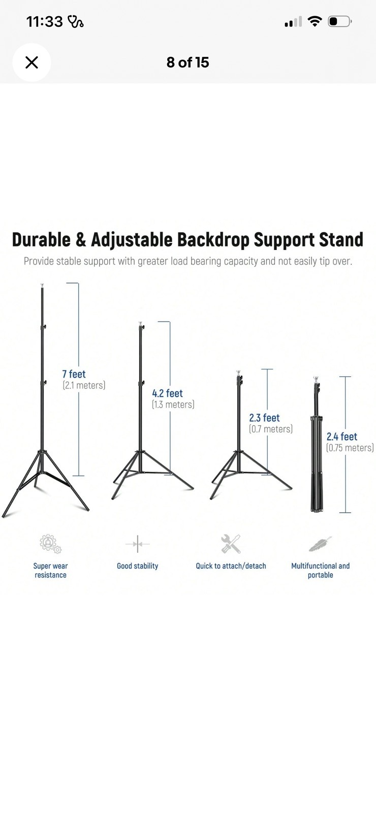 Backdrop Stand 10x7ft(WxH) Photo Studio Adjustable Metal Background Stand-Zenga