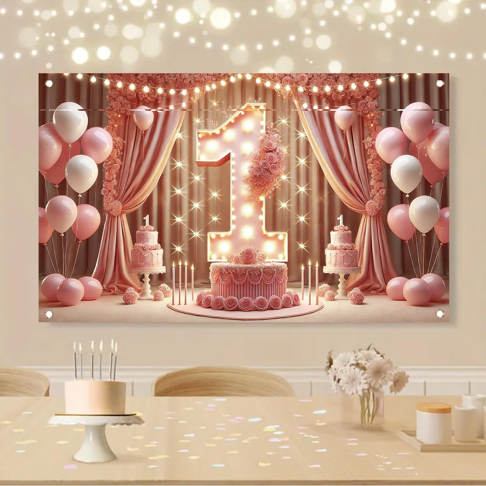 Pink 1st Birthday Backdrop 71 x 43 Inch Princess First Birthday Party Banner …