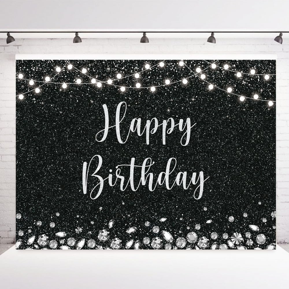Royal Blue Photography Backdrop 7x5FT Girls Happy Birthday Studio Glitter Silver