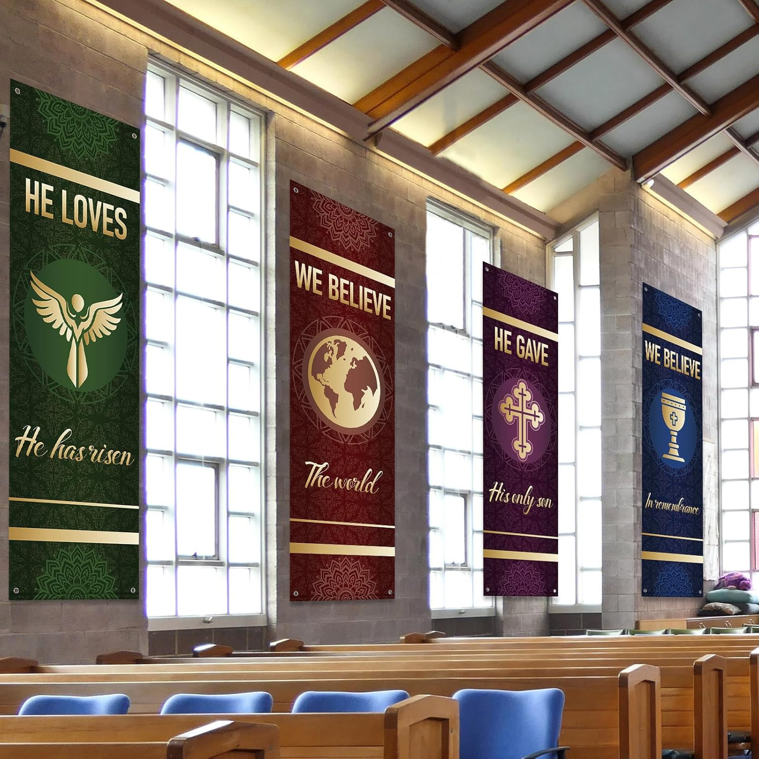 4Pcs Church Banners for Sanctuary Wall Welcome Inspirational Religious Banner…