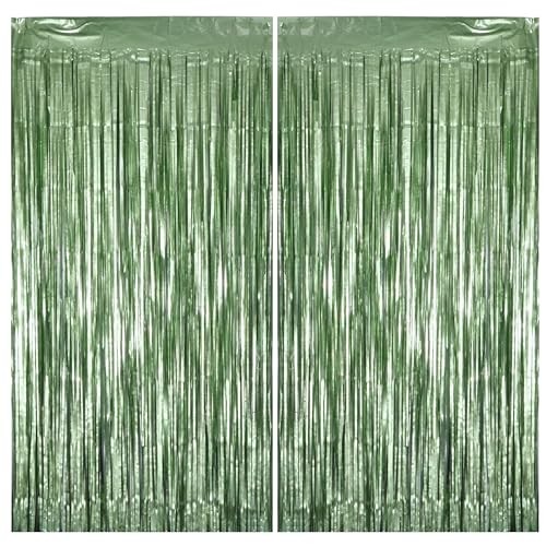 2 Pack Party Decorations, Matte Foil Fringe Curtain Pack of 2 Sage Green