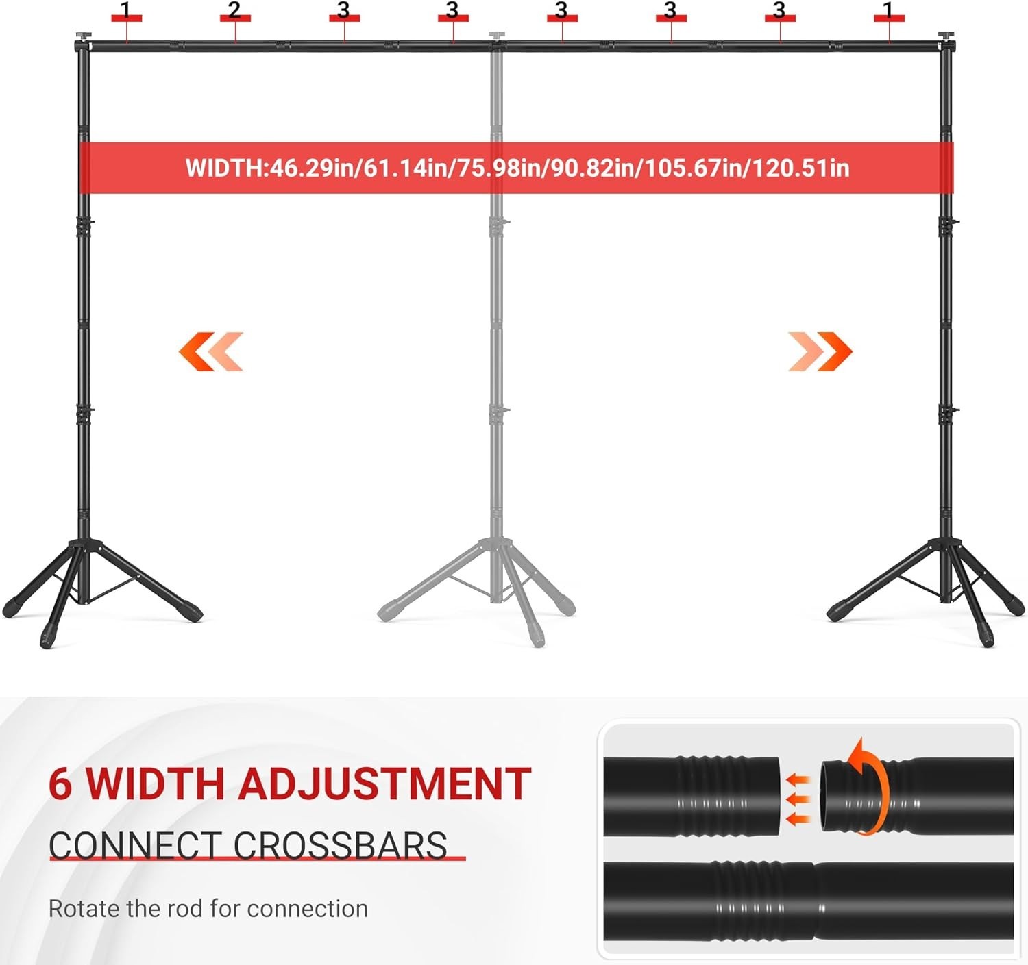 JSungo Photography Backdrop Stand Black Adjustable with Carrying Bag (10×7.5ft)
