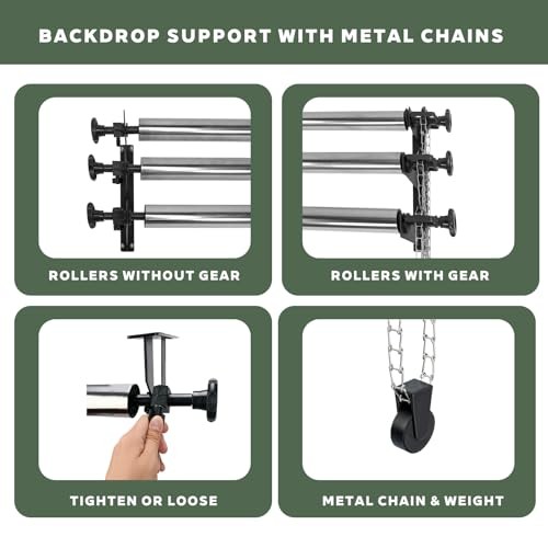 Photography Backdrop Roller Support Silver Metal Chains +120inch Crossbars