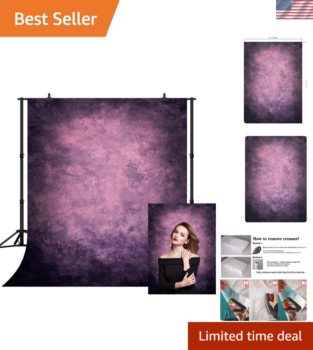 5X7FT Retro Purple Vinyl Portrait Backdrop – Ideal for Professional Photography