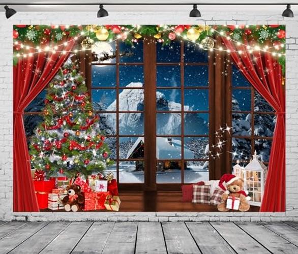 Black 7x5FT Black Window Backdrop for Christmas Trees & Santa