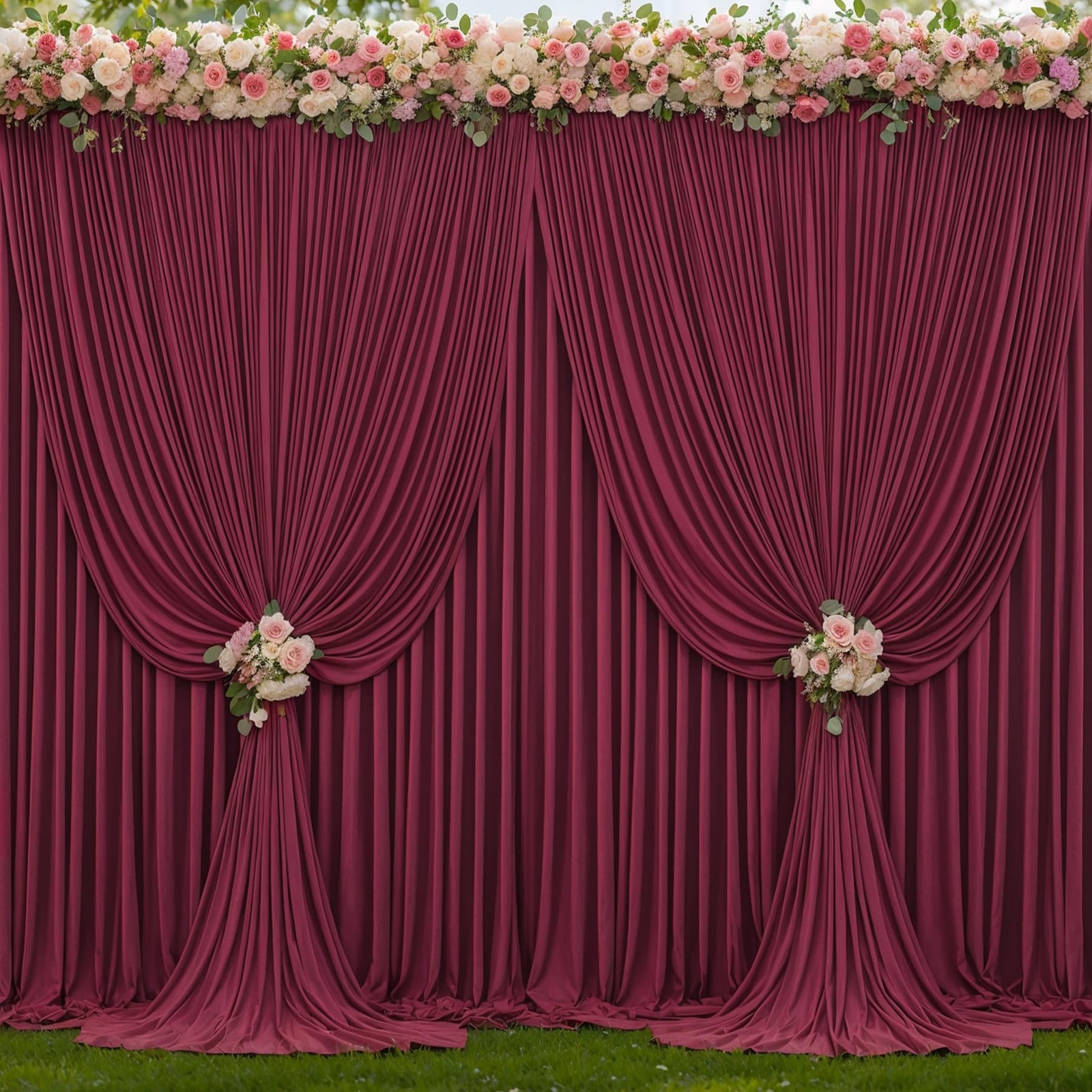 4 PCS Burgundy Backdrop Curtains 20×12 Ft Wedding Party Photo Drapes Maroon