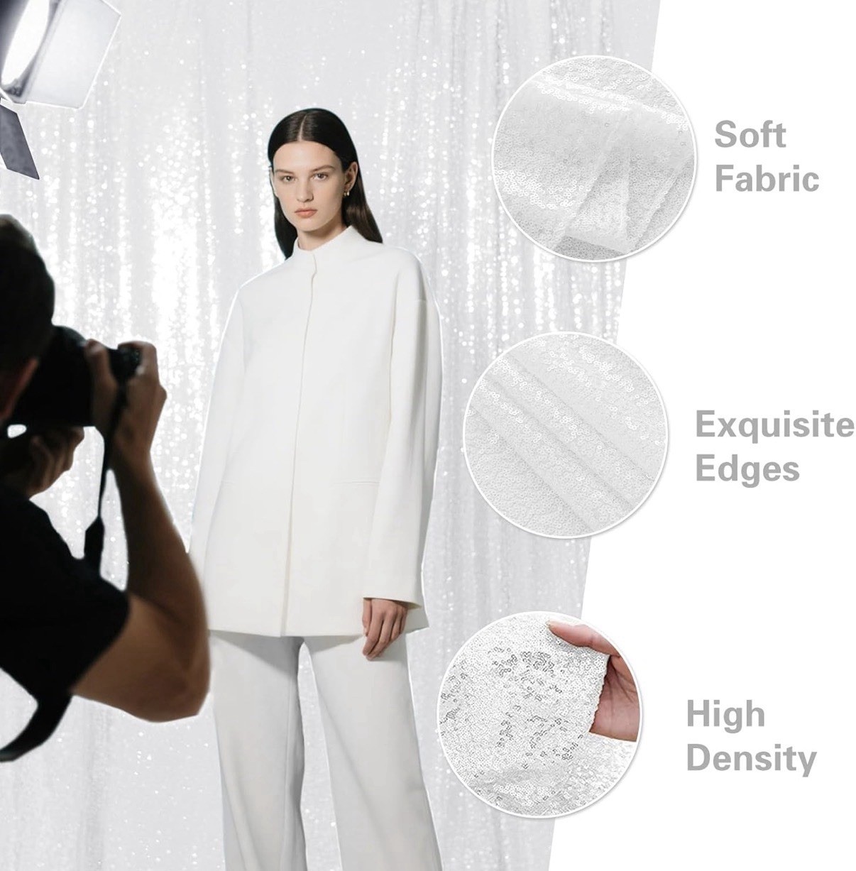 4PCS White Sequin Backdrop Curtain Panels 2ft x 8ft Wedding Party Photography