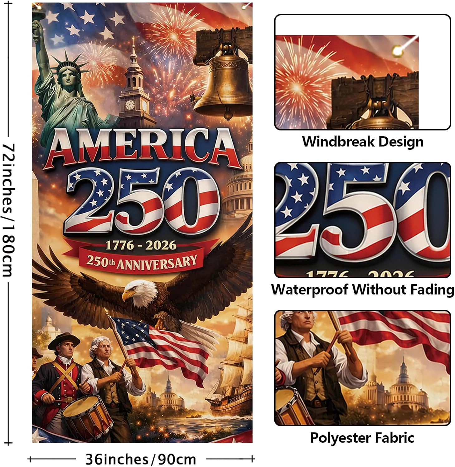 America 250 Anniversary Door Cover Patriotic Photo Backdrop 4Th of July Fourth o