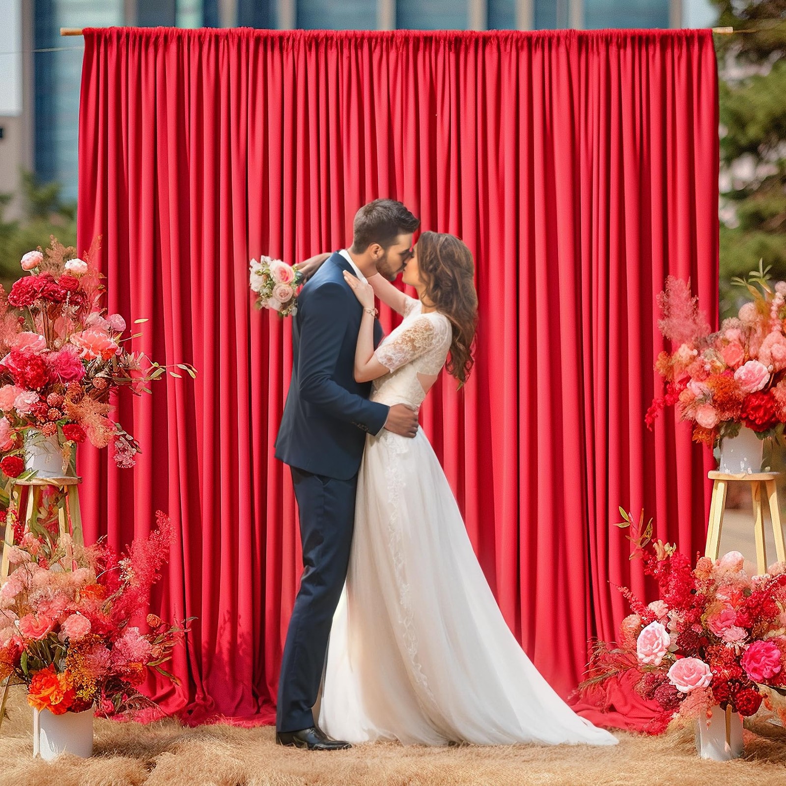 8x10FT Red Backdrop Curtains for Wedding Parties, Polyester Photo Backdrop Dr…